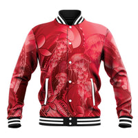 Red Gradient Polynesia Jellyfish Baseball Jacket Plumeria Polynesian Tattoo Glowing Vibes