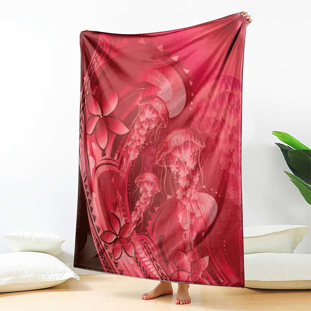 Red Gradient Polynesia Jellyfish Blanket Plumeria Polynesian Tattoo Glowing Vibes
