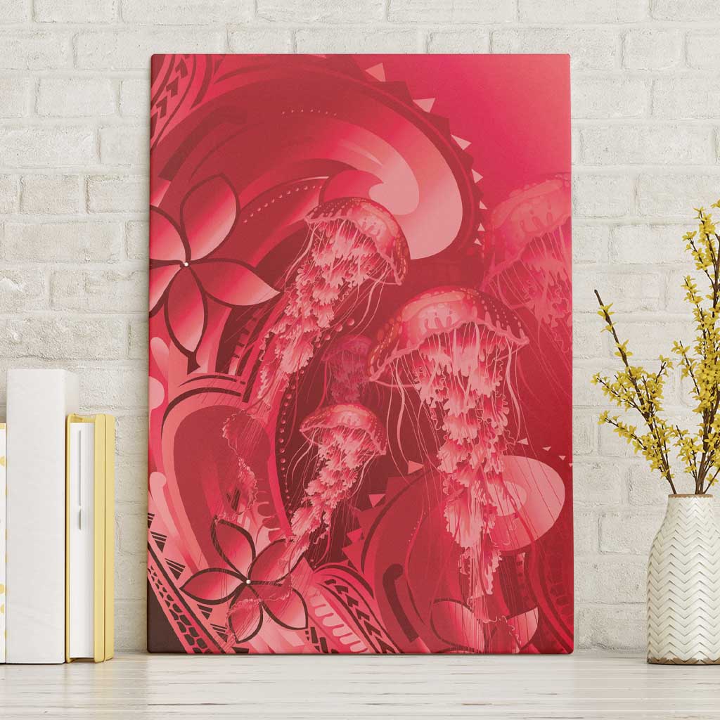 Red Gradient Polynesia Jellyfish Canvas Wall Art Plumeria Polynesian Tattoo Glowing Vibes
