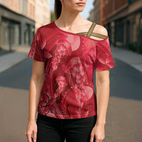 Red Gradient Polynesia Jellyfish Cross Shoulder Shirt Plumeria Polynesian Tattoo Glowing Vibes LT14 - Polynesian Pride