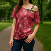 Red Gradient Polynesia Jellyfish Cross Shoulder Shirt Plumeria Polynesian Tattoo Glowing Vibes LT14 - Polynesian Pride