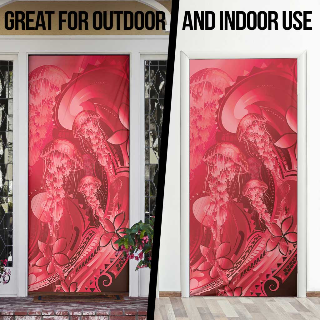 Red Gradient Polynesia Jellyfish Door Cover Plumeria Polynesian Tattoo Glowing Vibes