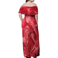 Red Gradient Polynesia Jellyfish Family Matching Off Shoulder Maxi Dress and Hawaiian Shirt Plumeria Polynesian Tattoo Glowing Vibes