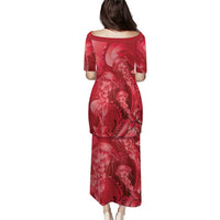 Red Gradient Polynesia Jellyfish Family Matching Puletasi and Hawaiian Shirt Plumeria Polynesian Tattoo Glowing Vibes