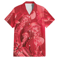 Red Gradient Polynesia Jellyfish Family Matching Short Sleeve Bodycon Dress and Hawaiian Shirt Plumeria Polynesian Tattoo Glowing Vibes