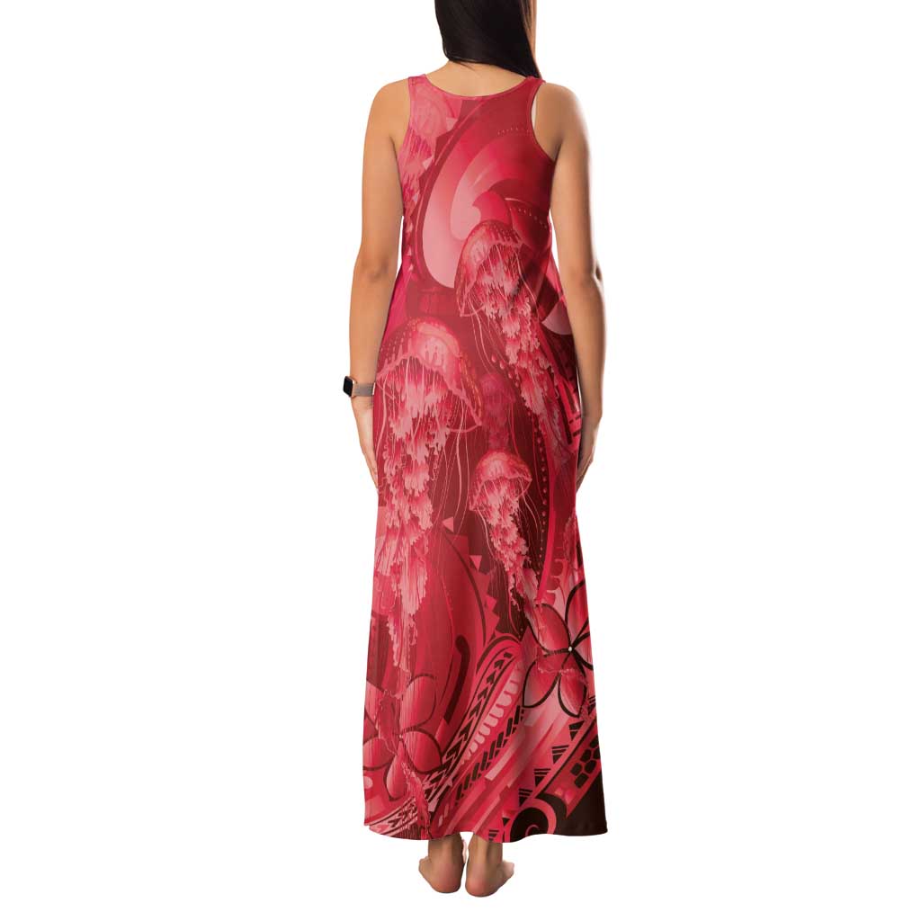 Red Gradient Polynesia Jellyfish Family Matching Tank Maxi Dress and Hawaiian Shirt Plumeria Polynesian Tattoo Glowing Vibes