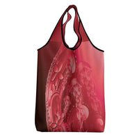 Red Gradient Polynesia Jellyfish Grocery Bag Plumeria Polynesian Tattoo Glowing Vibes