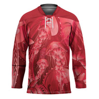 Red Gradient Polynesia Jellyfish Hockey Jersey Plumeria Polynesian Tattoo Glowing Vibes LT14 Unisex Red - Polynesian Pride