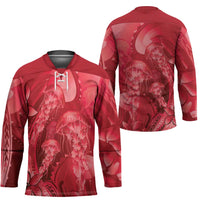 Red Gradient Polynesia Jellyfish Hockey Jersey Plumeria Polynesian Tattoo Glowing Vibes LT14 - Polynesian Pride