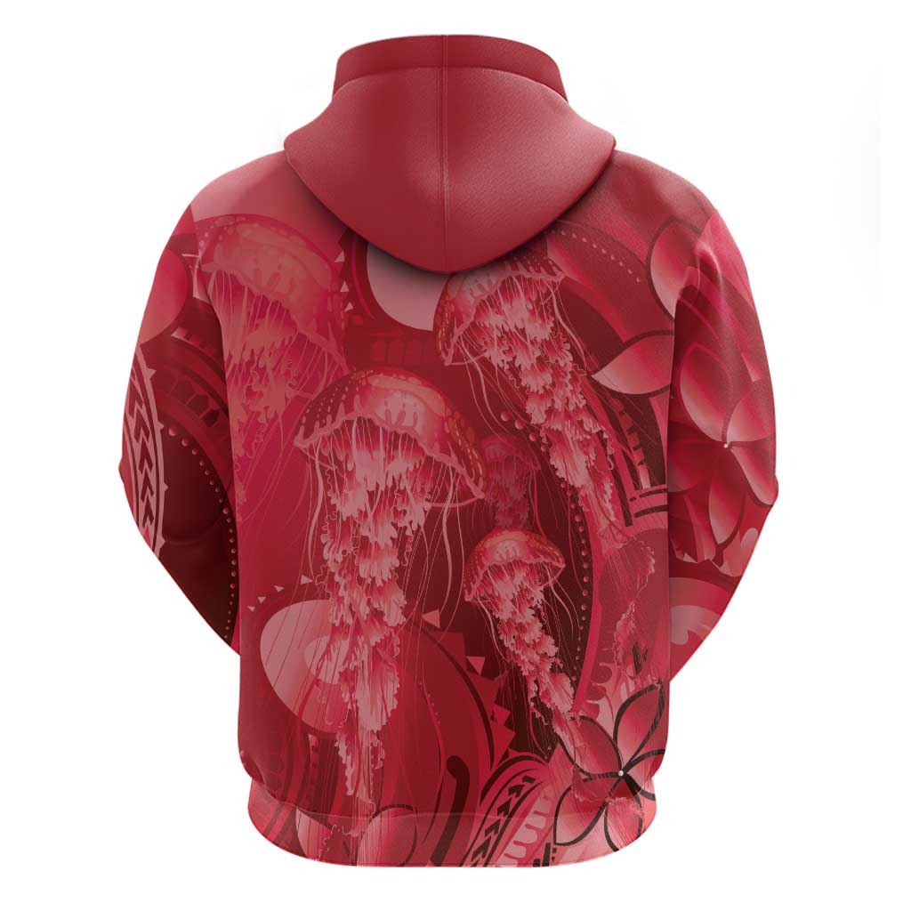 Red Gradient Polynesia Jellyfish Hoodie Plumeria Polynesian Tattoo Glowing Vibes