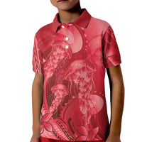 Red Gradient Polynesia Jellyfish Kid Polo Shirt Plumeria Polynesian Tattoo Glowing Vibes LT14 Kid Red - Polynesian Pride