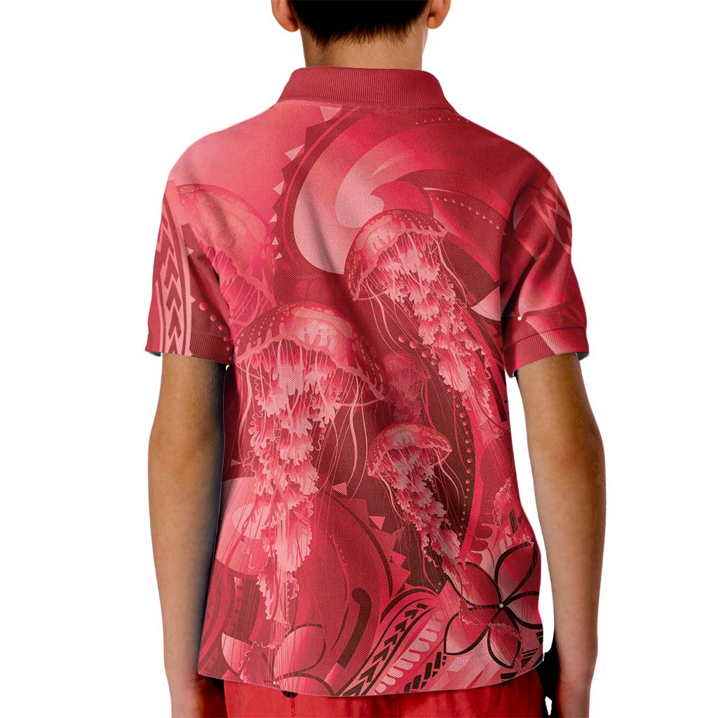 Red Gradient Polynesia Jellyfish Kid Polo Shirt Plumeria Polynesian Tattoo Glowing Vibes LT14 - Polynesian Pride