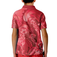 Red Gradient Polynesia Jellyfish Kid Polo Shirt Plumeria Polynesian Tattoo Glowing Vibes LT14 - Polynesian Pride
