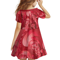 Red Gradient Polynesia Jellyfish Kid Short Sleeve Dress Plumeria Polynesian Tattoo Glowing Vibes LT14 - Polynesian Pride