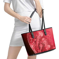 Red Gradient Polynesia Jellyfish Leather Tote Bag Plumeria Polynesian Tattoo Glowing Vibes