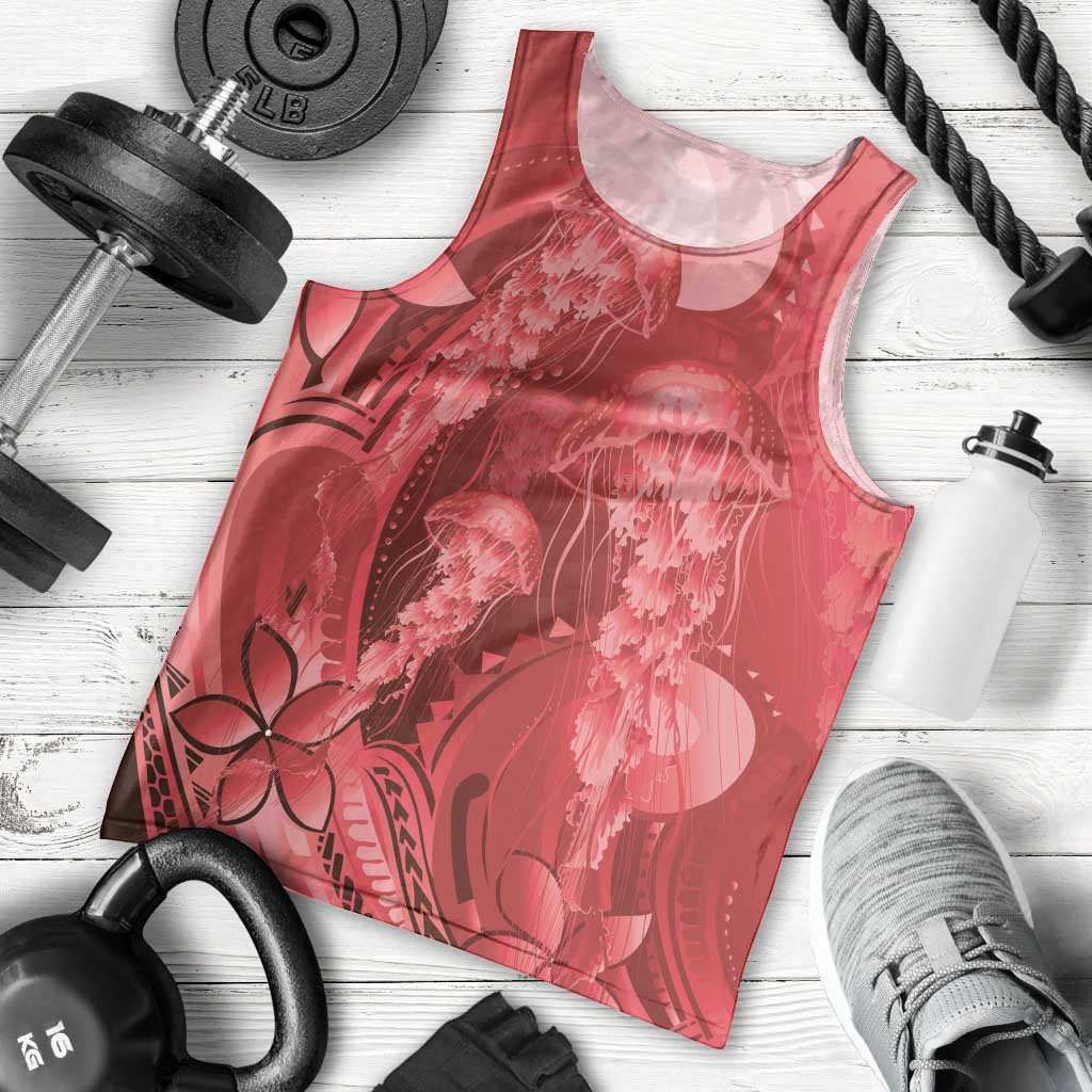 Red Gradient Polynesia Jellyfish Men Tank Top Plumeria Polynesian Tattoo Glowing Vibes