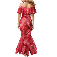 Red Gradient Polynesia Jellyfish Mermaid Dress Plumeria Polynesian Tattoo Glowing Vibes