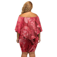 Red Gradient Polynesia Jellyfish Off Shoulder Short Dress Plumeria Polynesian Tattoo Glowing Vibes LT14 - Polynesian Pride