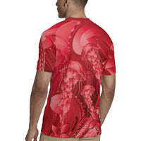 Red Gradient Polynesia Jellyfish Rugby Jersey Plumeria Polynesian Tattoo Glowing Vibes