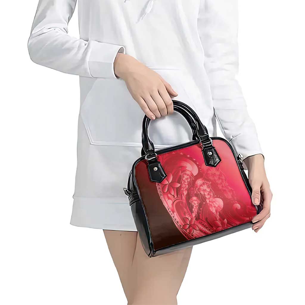 Red Gradient Polynesia Jellyfish Shoulder Handbag Plumeria Polynesian Tattoo Glowing Vibes