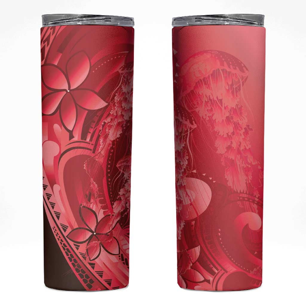 Red Gradient Polynesia Jellyfish Skinny Tumbler Plumeria Polynesian Tattoo Glowing Vibes