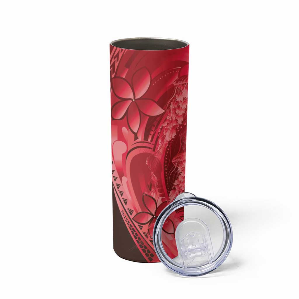 Red Gradient Polynesia Jellyfish Skinny Tumbler Plumeria Polynesian Tattoo Glowing Vibes
