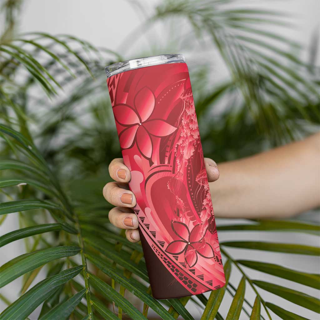 Red Gradient Polynesia Jellyfish Skinny Tumbler Plumeria Polynesian Tattoo Glowing Vibes