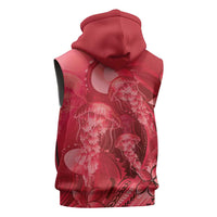 Red Gradient Polynesia Jellyfish Sleeveless Zip Hoodie Plumeria Polynesian Tattoo Glowing Vibes