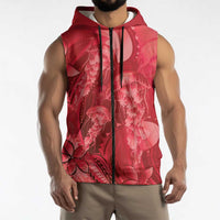 Red Gradient Polynesia Jellyfish Sleeveless Zip Hoodie Plumeria Polynesian Tattoo Glowing Vibes