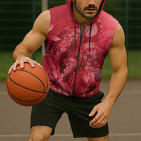 Red Gradient Polynesia Jellyfish Sleeveless Zip Hoodie Plumeria Polynesian Tattoo Glowing Vibes