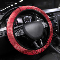 Red Gradient Polynesia Jellyfish Steering Wheel Cover Plumeria Polynesian Tattoo Glowing Vibes