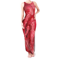 Red Gradient Polynesia Jellyfish Tank Maxi Dress Plumeria Polynesian Tattoo Glowing Vibes LT14 Women Red - Polynesian Pride