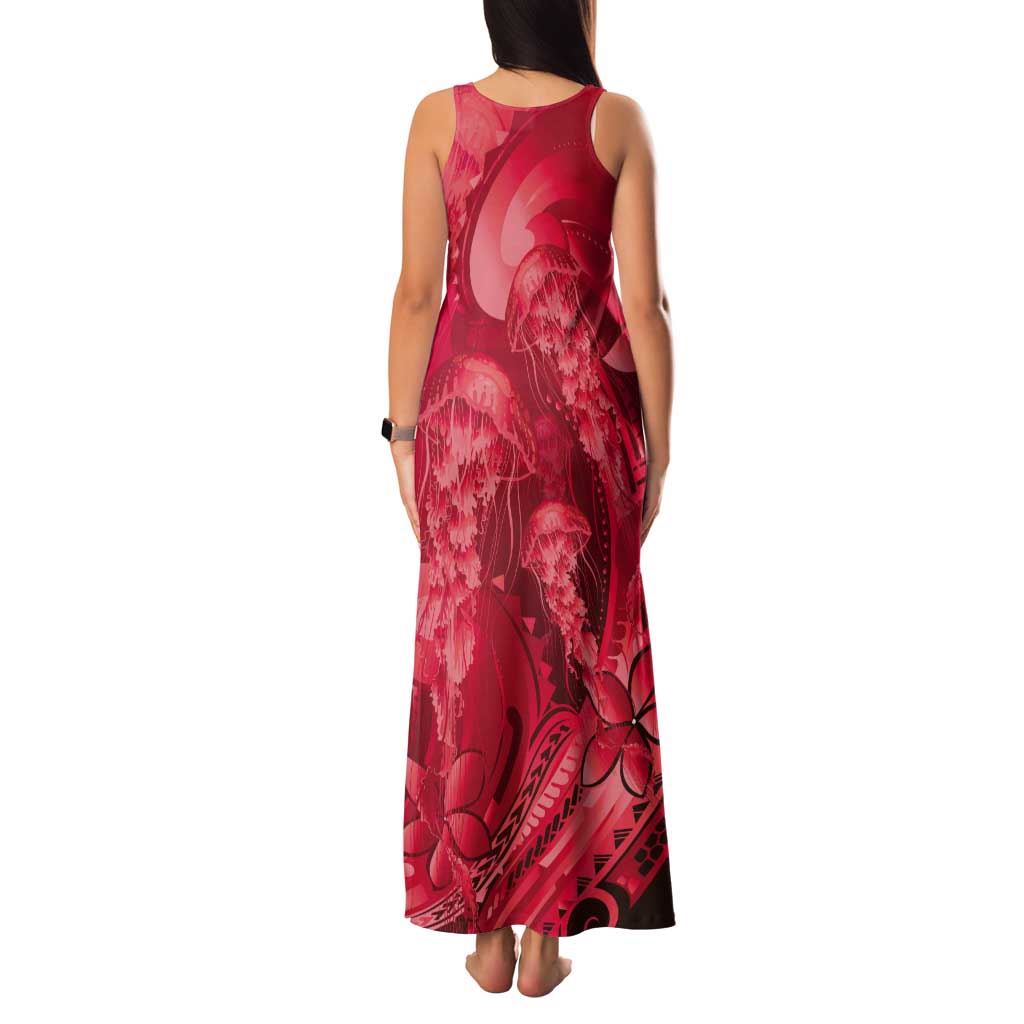 Red Gradient Polynesia Jellyfish Tank Maxi Dress Plumeria Polynesian Tattoo Glowing Vibes LT14 - Polynesian Pride