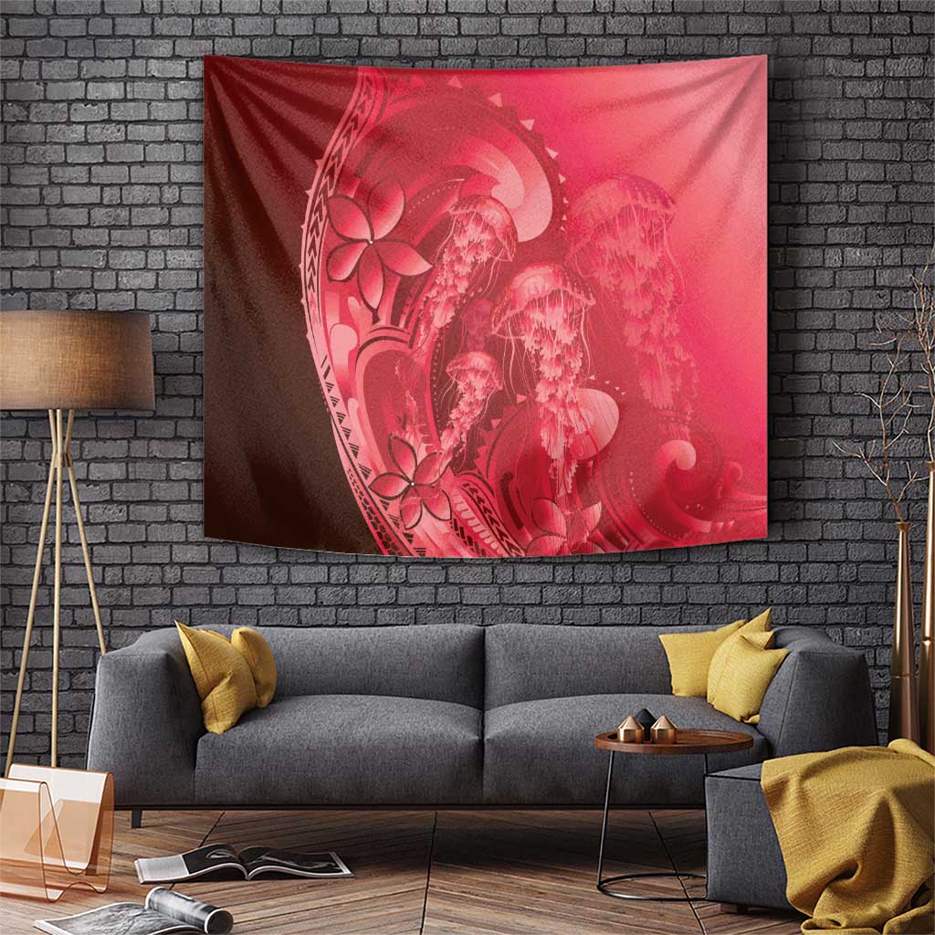 Red Gradient Polynesia Jellyfish Tapestry Plumeria Polynesian Tattoo Glowing Vibes