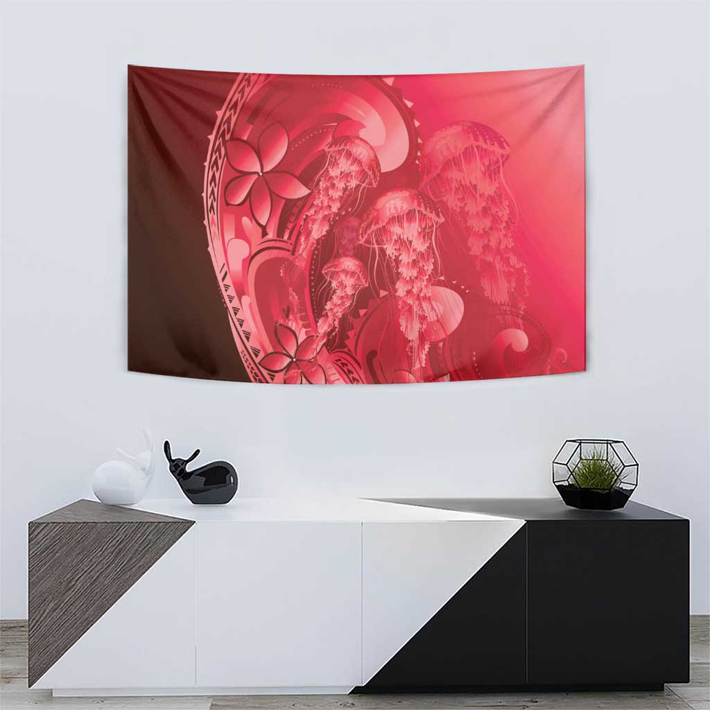 Red Gradient Polynesia Jellyfish Tapestry Plumeria Polynesian Tattoo Glowing Vibes