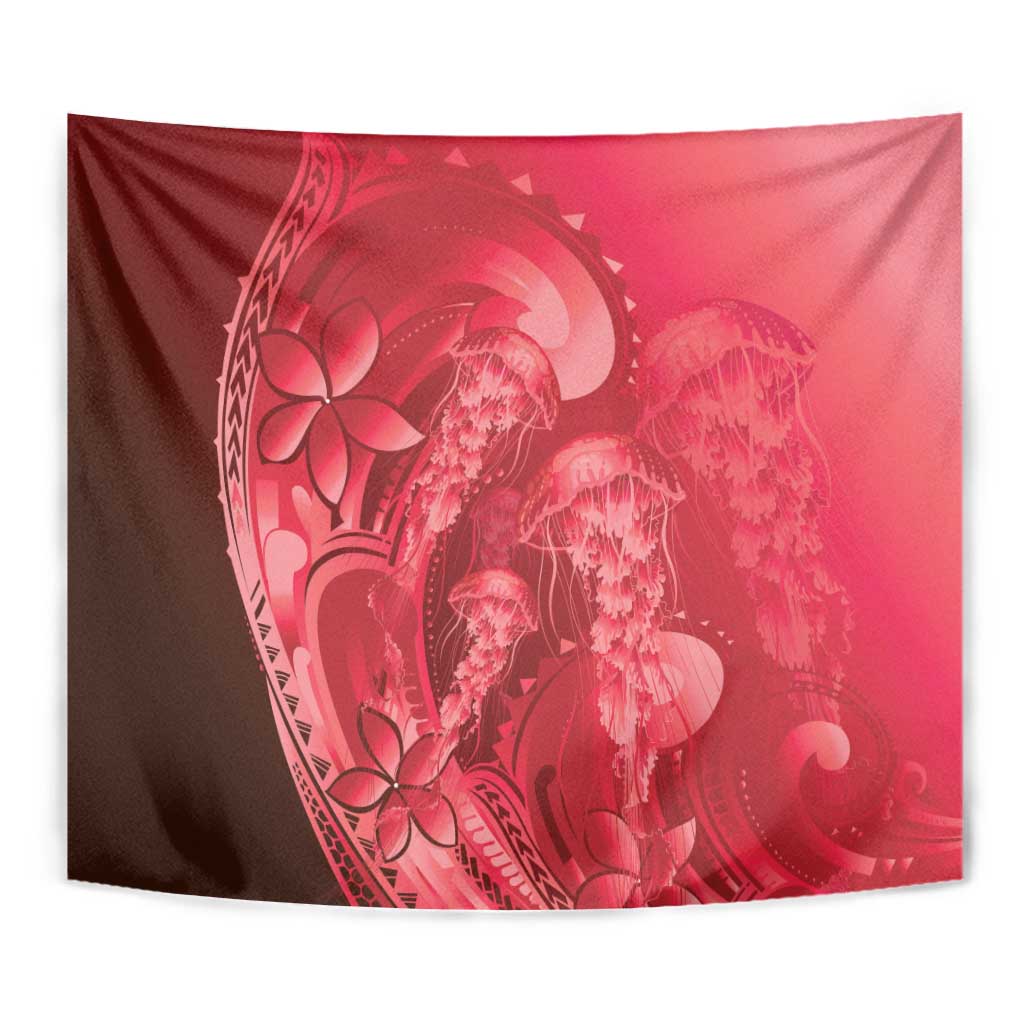Red Gradient Polynesia Jellyfish Tapestry Plumeria Polynesian Tattoo Glowing Vibes