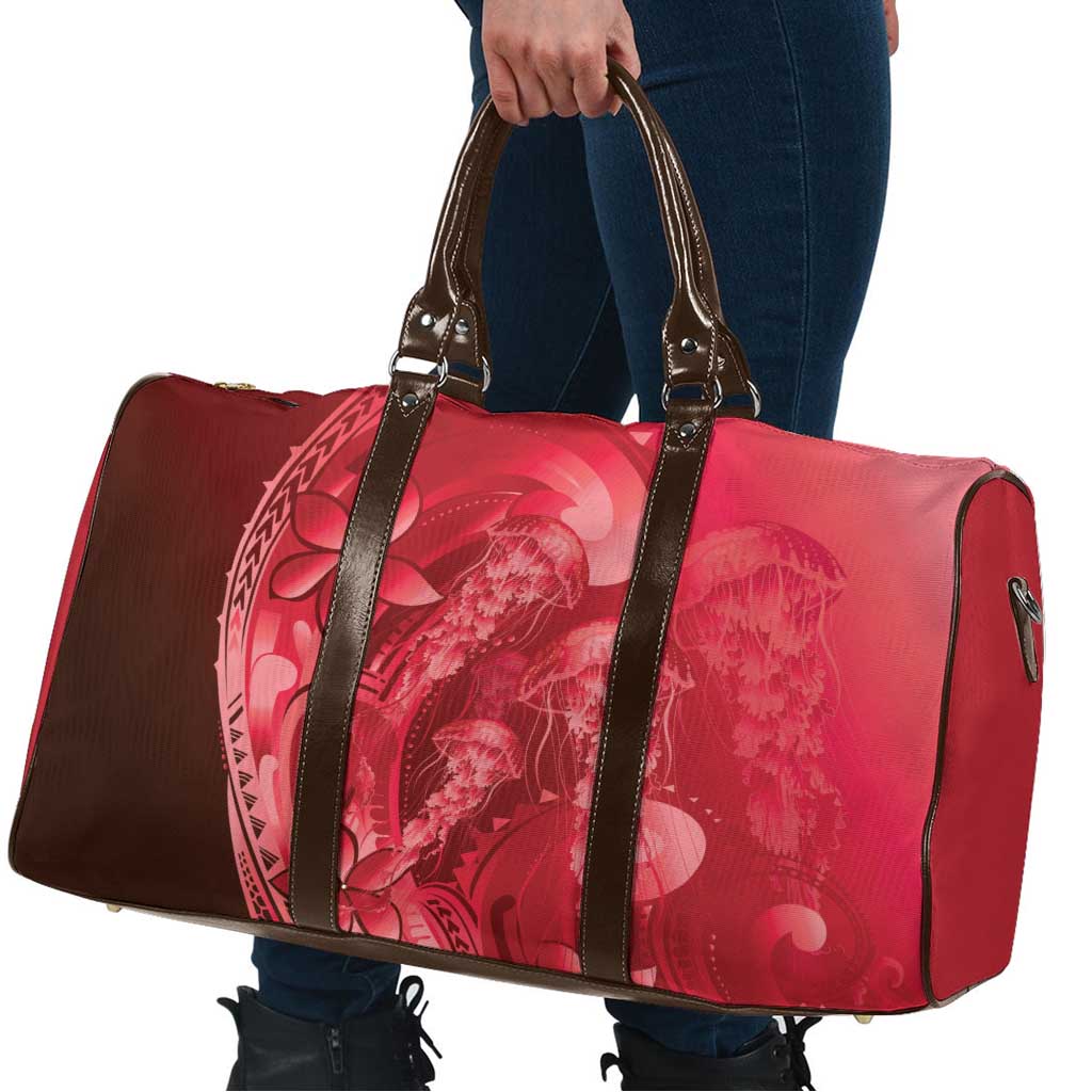 Red Gradient Polynesia Jellyfish Travel Bag Plumeria Polynesian Tattoo Glowing Vibes