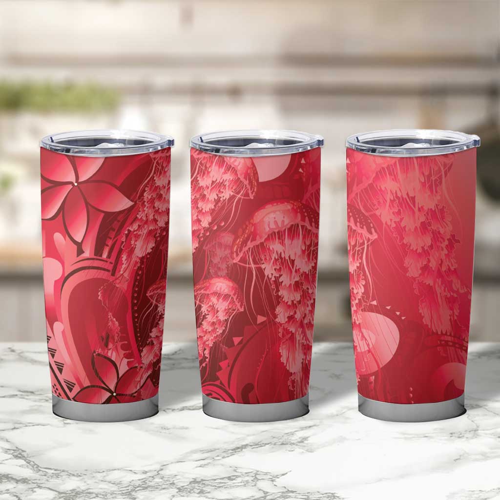 Red Gradient Polynesia Jellyfish Tumbler Cup Plumeria Polynesian Tattoo Glowing Vibes