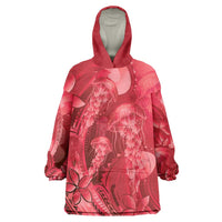 Red Gradient Polynesia Jellyfish Wearable Blanket Hoodie Plumeria Polynesian Tattoo Glowing Vibes
