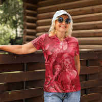 Red Gradient Polynesia Jellyfish Women Polo Shirt Plumeria Polynesian Tattoo Glowing Vibes