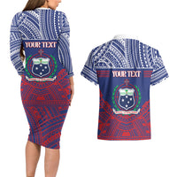 Personalised Samoa Independence Day Couples Matching Long Sleeve Bodycon Dress and Hawaiian Shirt 64th Anniversary Toa O Samoa LT14 - Polynesian Pride