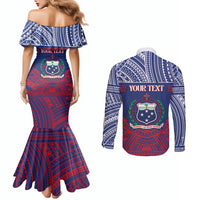 Personalised Samoa Independence Day Couples Matching Mermaid Dress and Long Sleeve Button Shirt 64th Anniversary Toa O Samoa