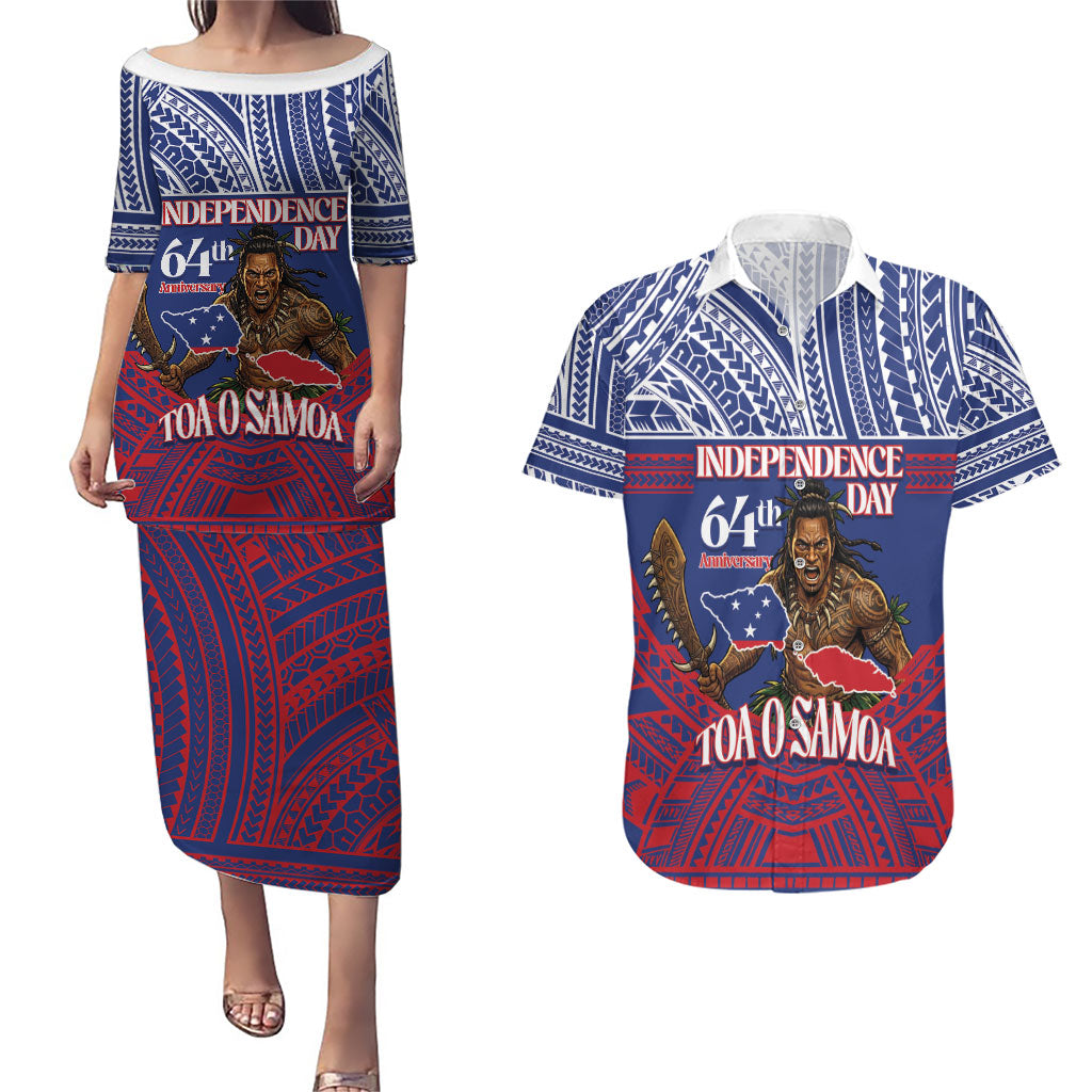 Personalised Samoa Independence Day Couples Matching Puletasi and Hawaiian Shirt 64th Anniversary Toa O Samoa