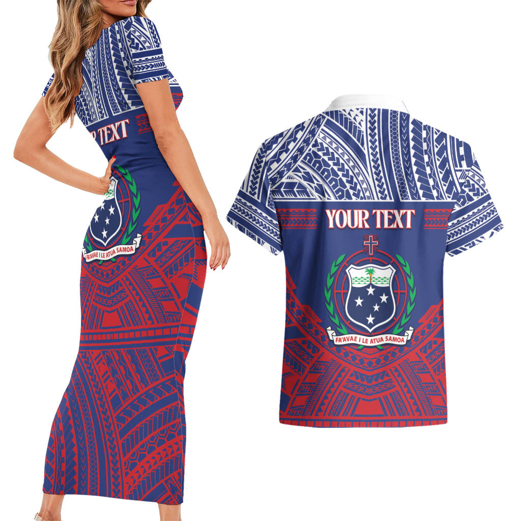 Personalised Samoa Independence Day Couples Matching Short Sleeve Bodycon Dress and Hawaiian Shirt 64th Anniversary Toa O Samoa LT14 - Polynesian Pride