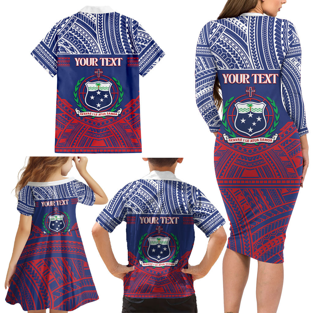 Personalised Samoa Independence Day Family Matching Long Sleeve Bodycon Dress and Hawaiian Shirt 64th Anniversary Toa O Samoa