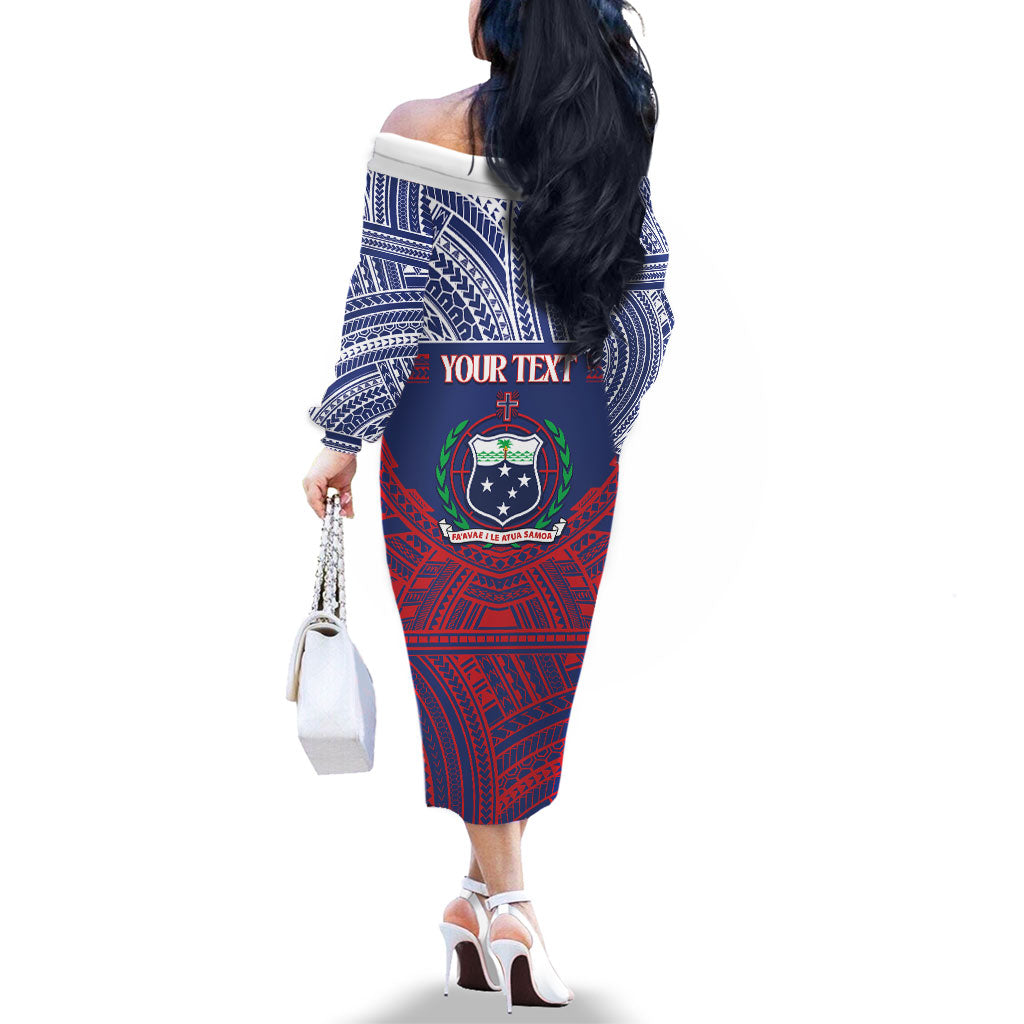 Personalised Samoa Independence Day Family Matching Off The Shoulder Long Sleeve Dress and Hawaiian Shirt 64th Anniversary Toa O Samoa