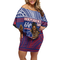 Personalised Samoa Independence Day Family Matching Off Shoulder Short Dress and Hawaiian Shirt 64th Anniversary Toa O Samoa