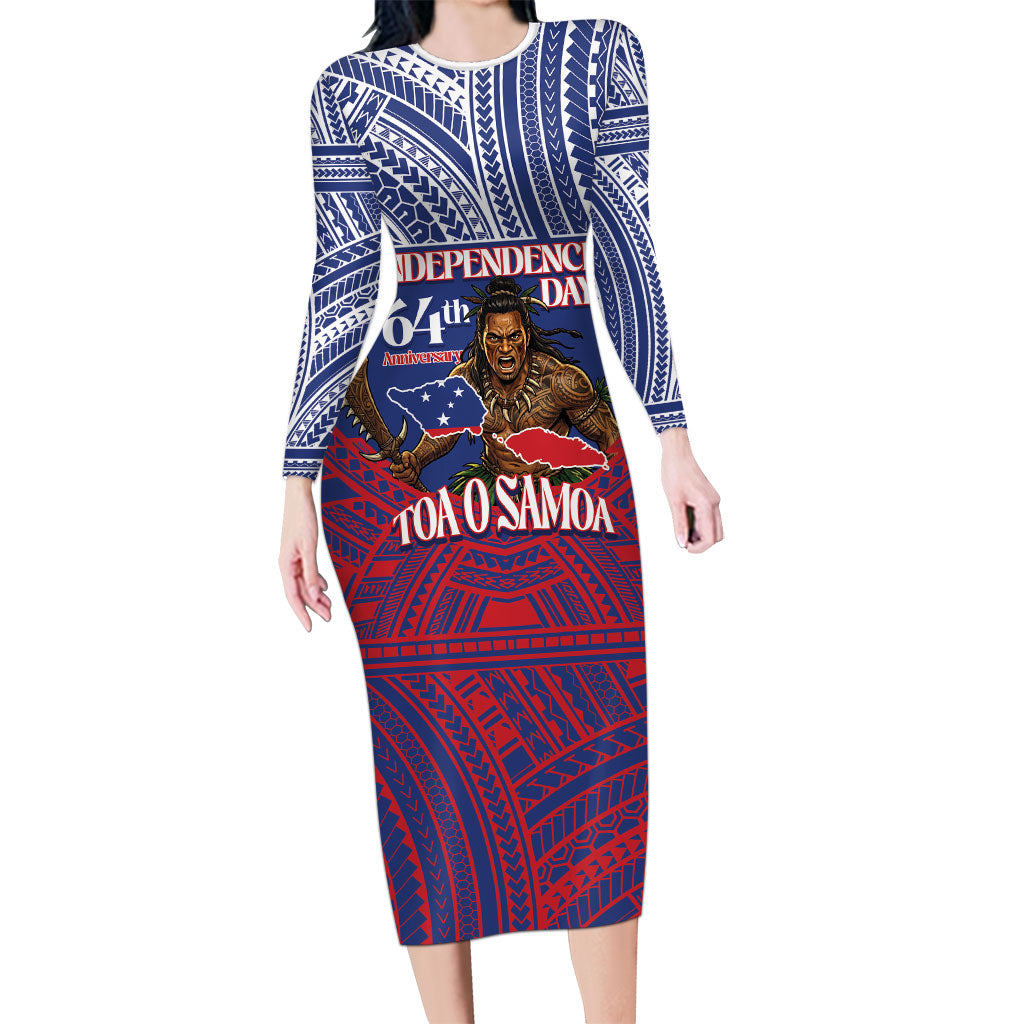 Personalised Samoa Independence Day Long Sleeve Bodycon Dress 64th Anniversary Toa O Samoa