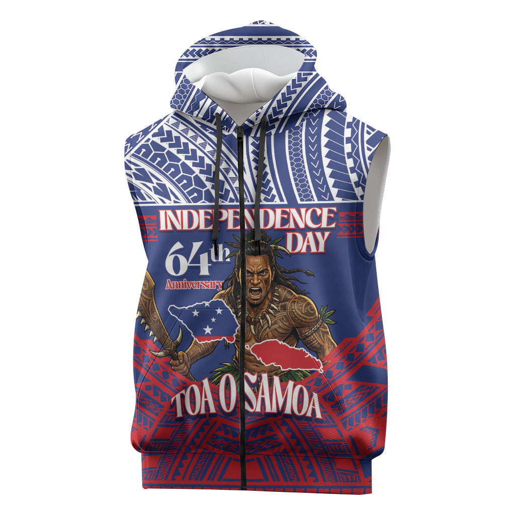 Personalised Samoa Independence Day Sleeveless Zip Hoodie 64th Anniversary Toa O Samoa