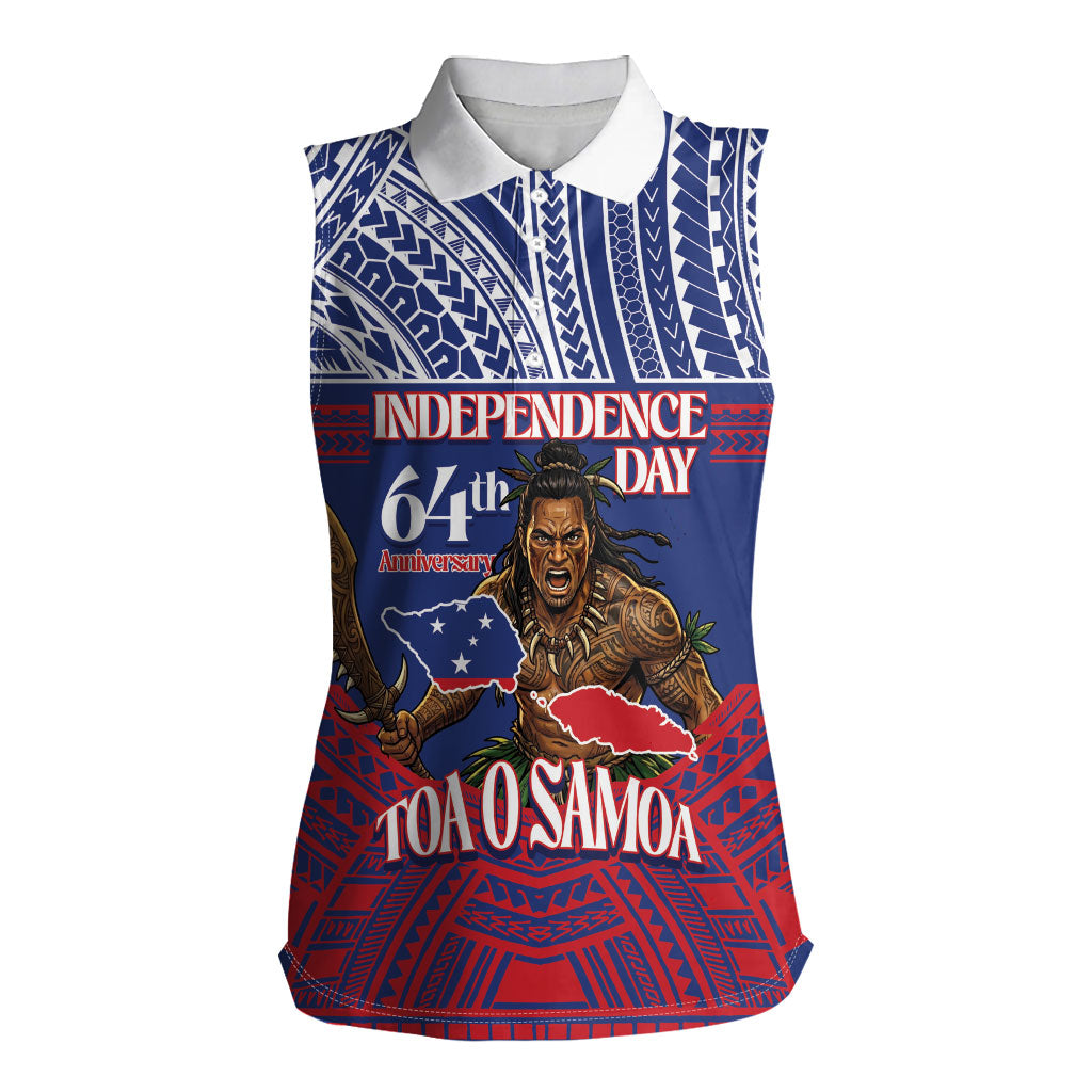 Personalised Samoa Independence Day Women Sleeveless Polo Shirt 64th Anniversary Toa O Samoa LT14 Female Blue - Polynesian Pride